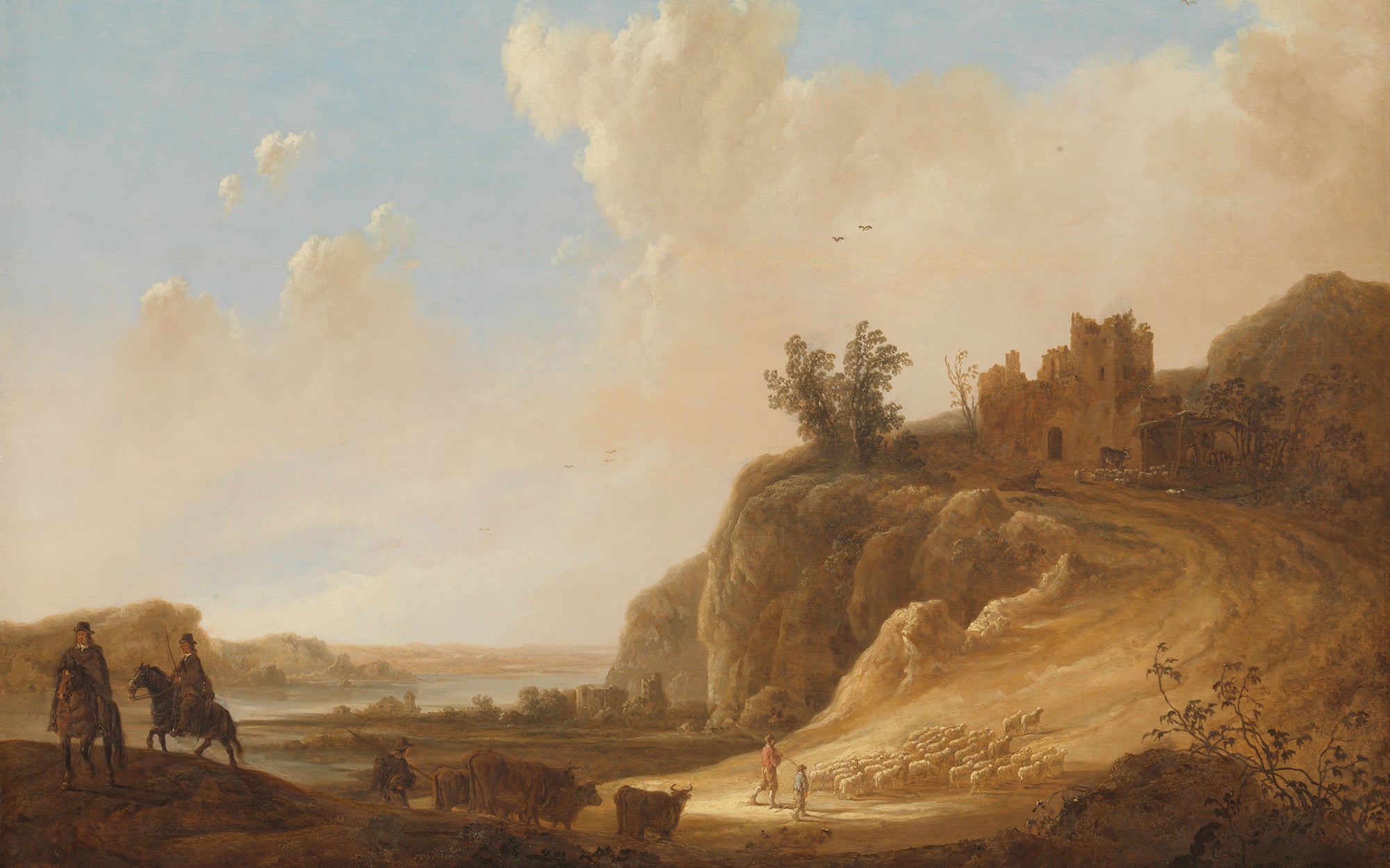 Bergachtig landschap met kasteelruïne
