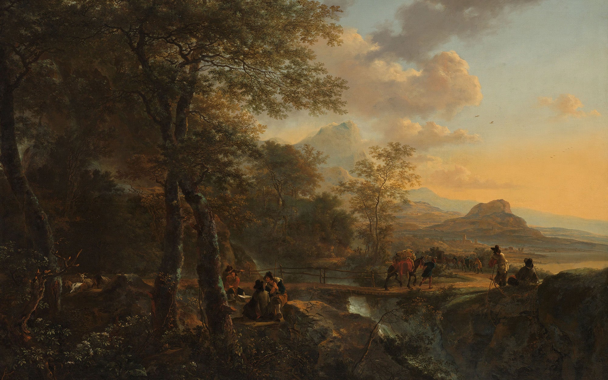 Italiaans landschap met tekenaar