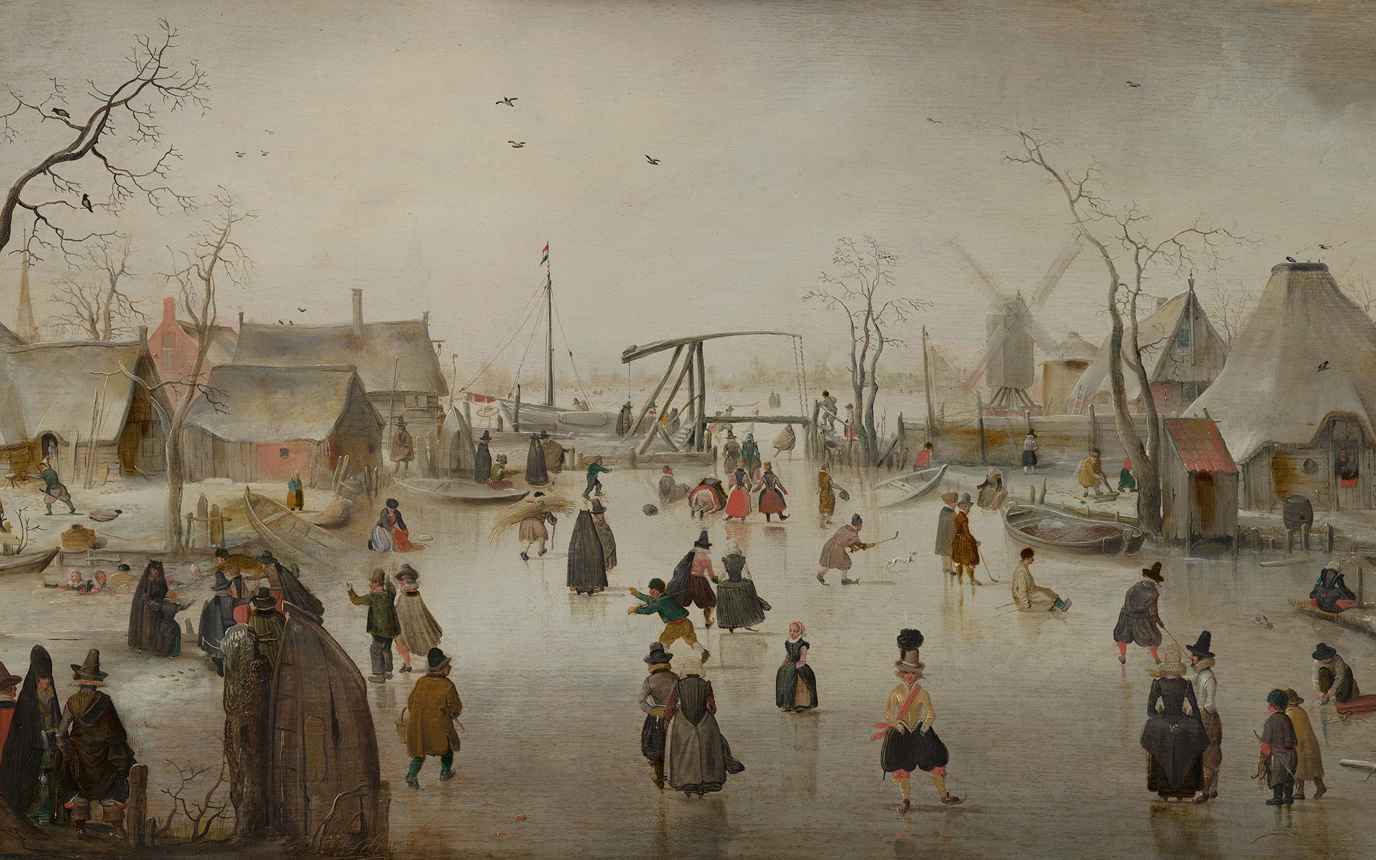 Schaatsenrijden in een dorp