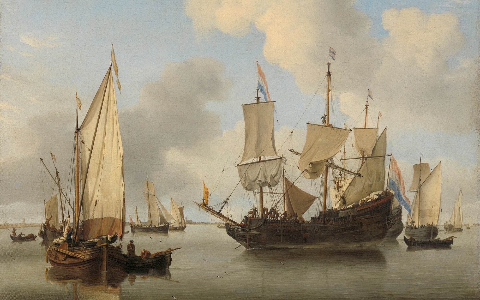 Schepen onder de kust voor anker