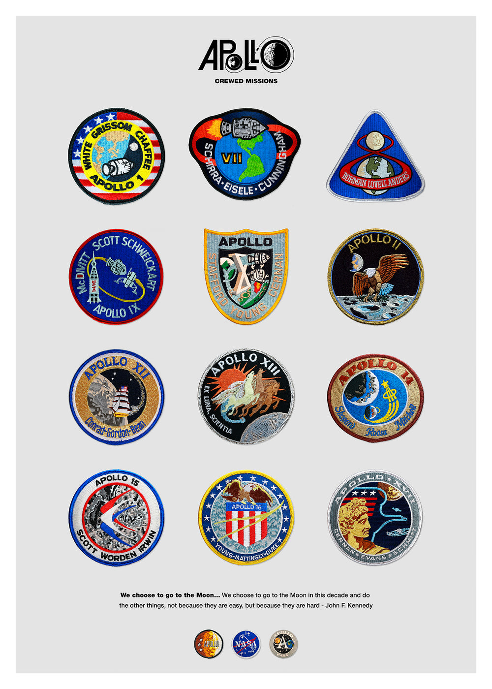 Apollo Program Badges Apollo Crewed Mission Badges - Apollo Programma - Prints en posters ...