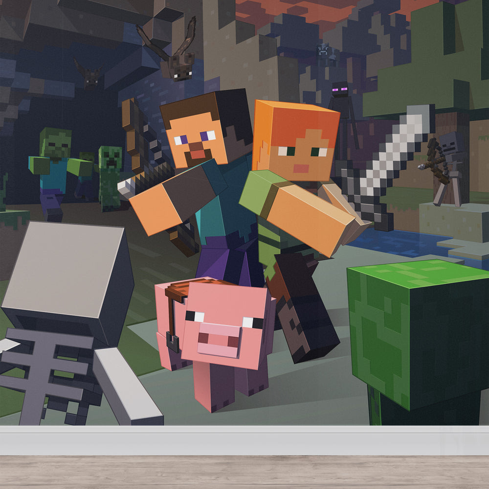 Alex & Steve in gevecht - Minecraft - Naadloos kinderkamer fotobehang ...