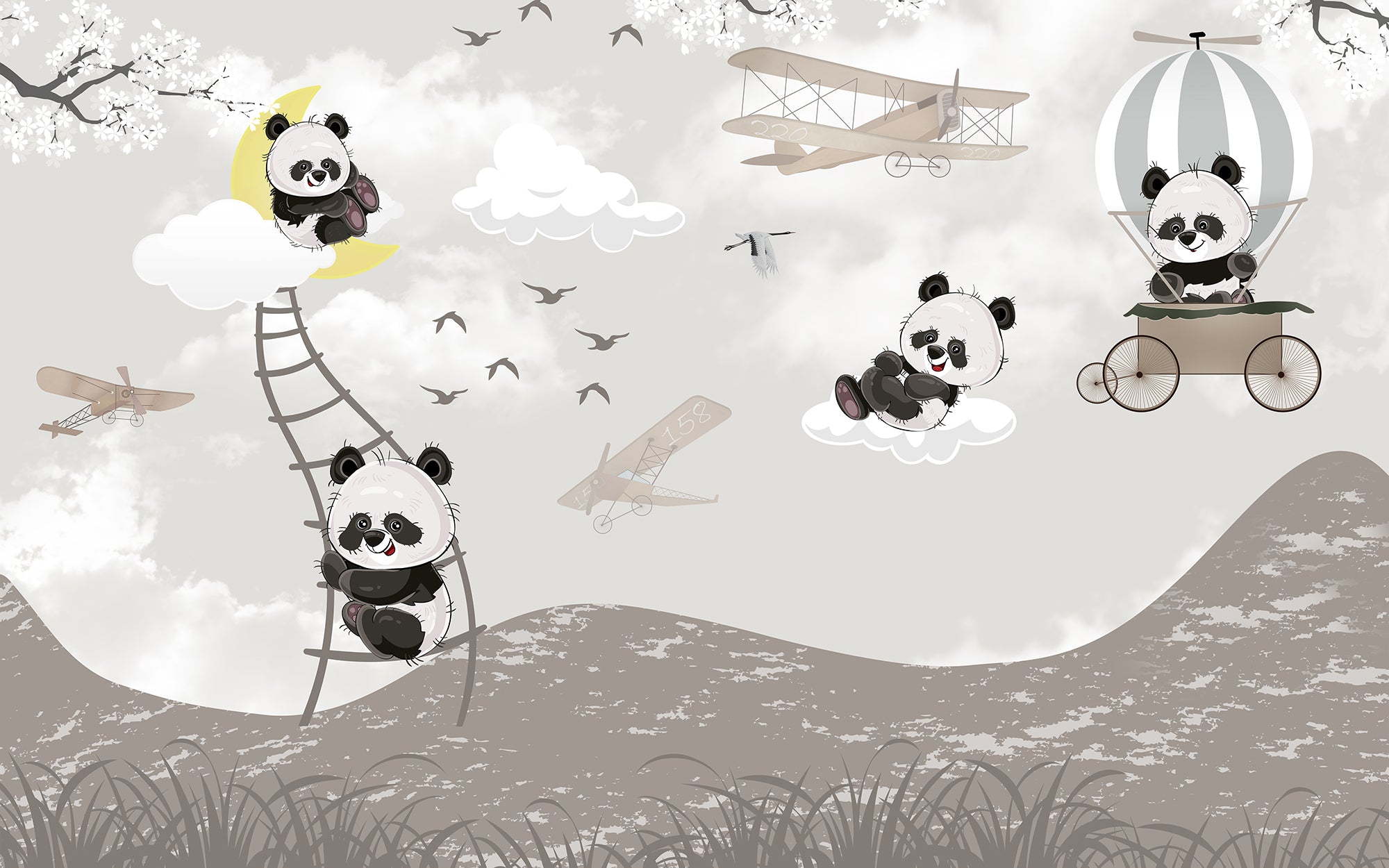 Happy panda's in de wolken