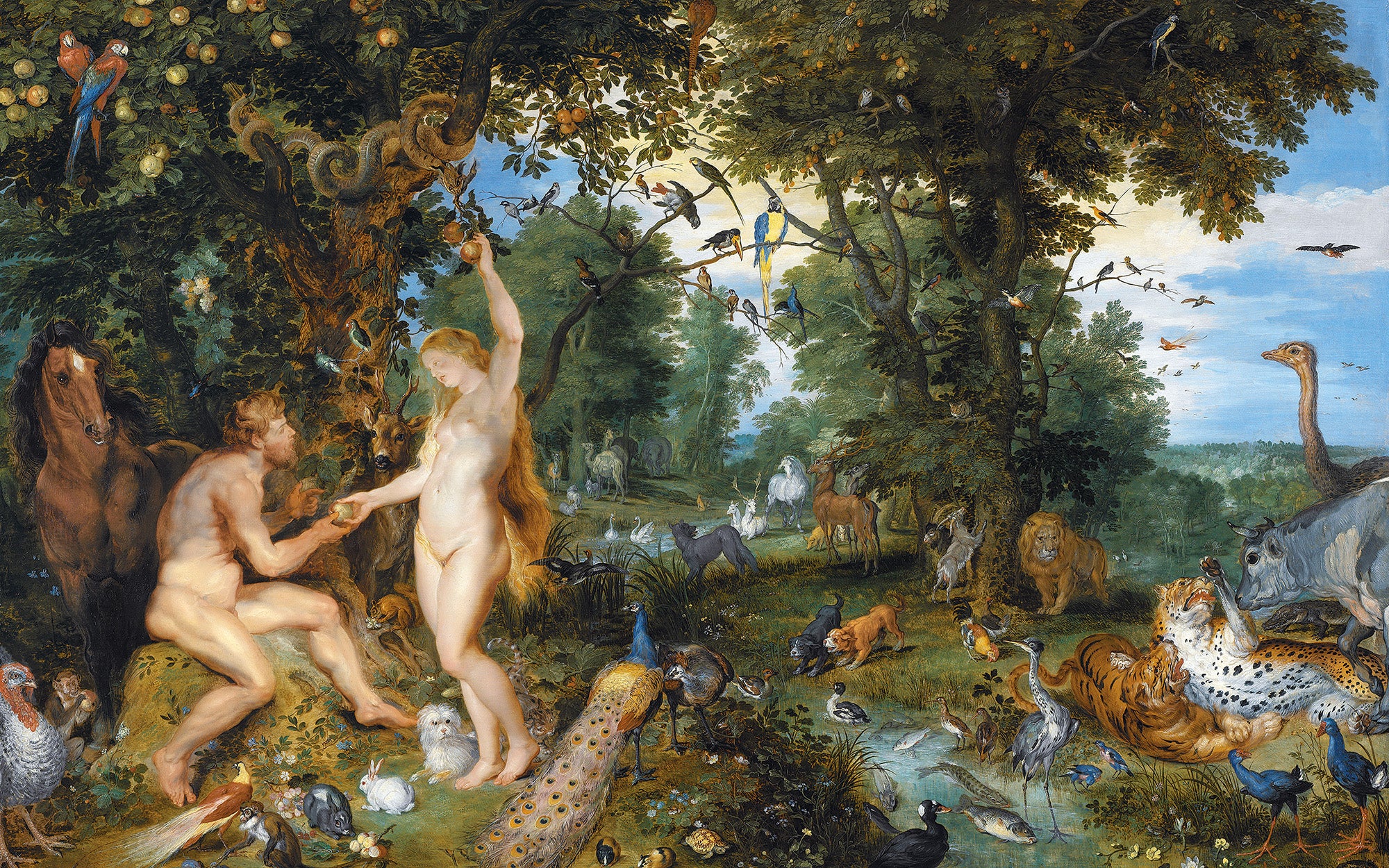 Het Aardse Paradijs met de Zondeval van Adam en Eva