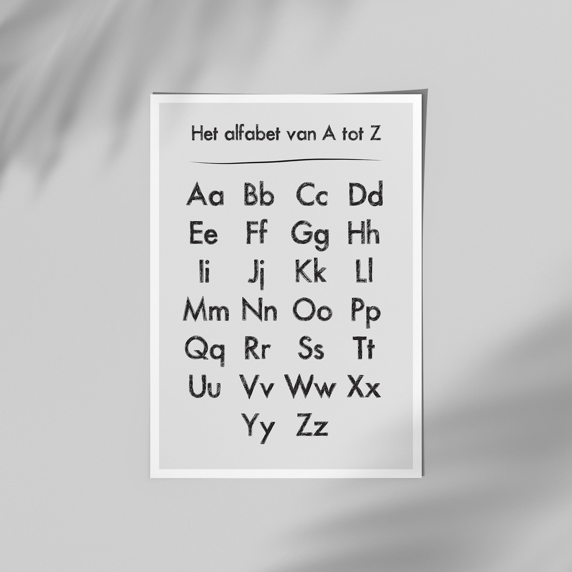Het alfabet van A tot Z (grijs)
