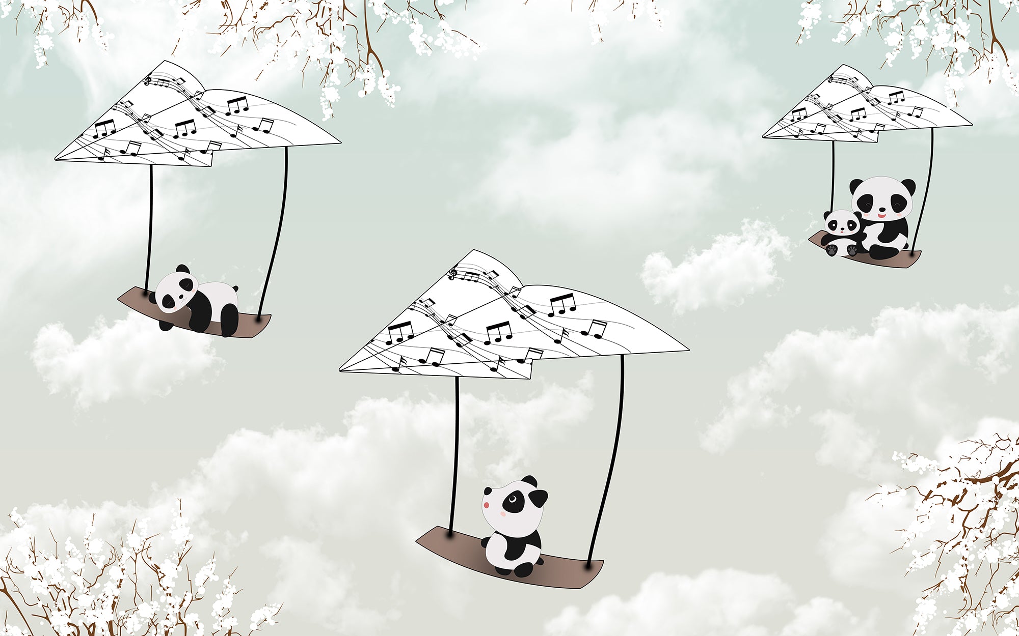 Muzikale panda's op schommels