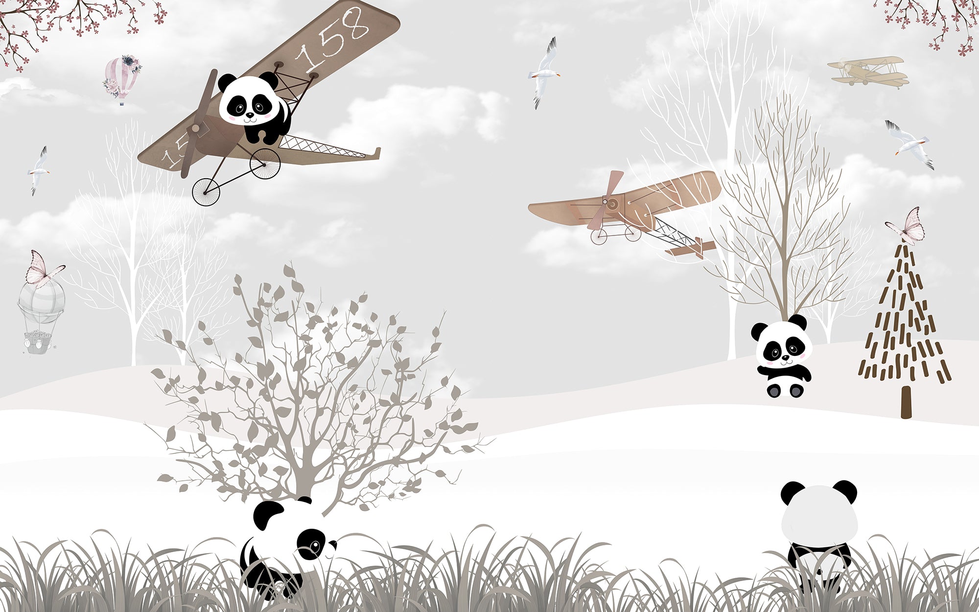 Pandalandschap met vliegtuig