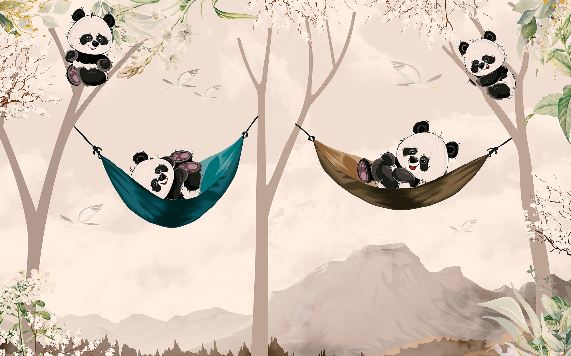 Schattige panda's in hangmat