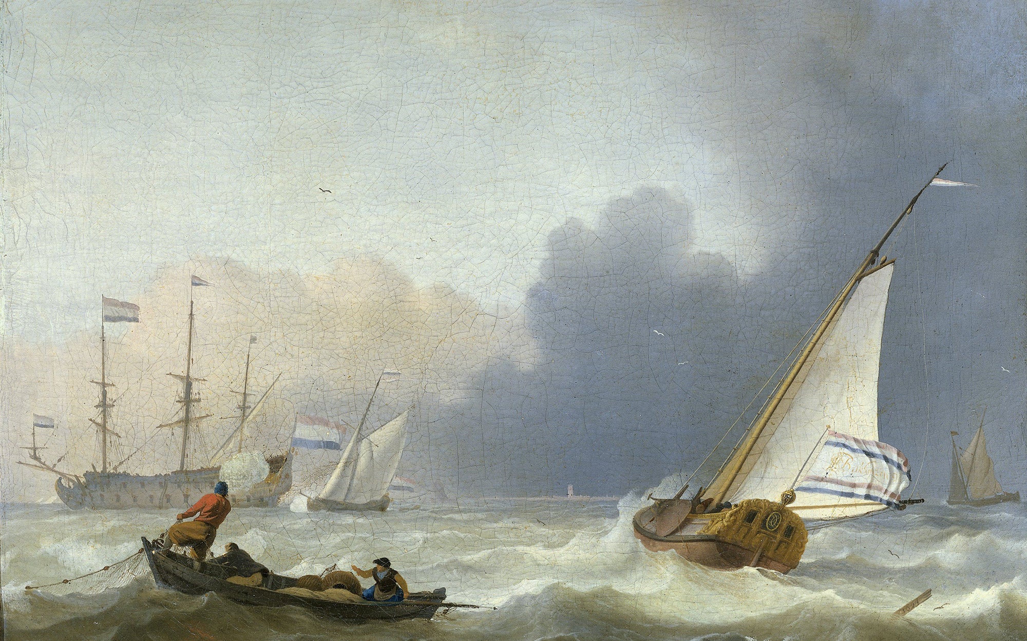 Woelige zee met een Nederlands jacht
